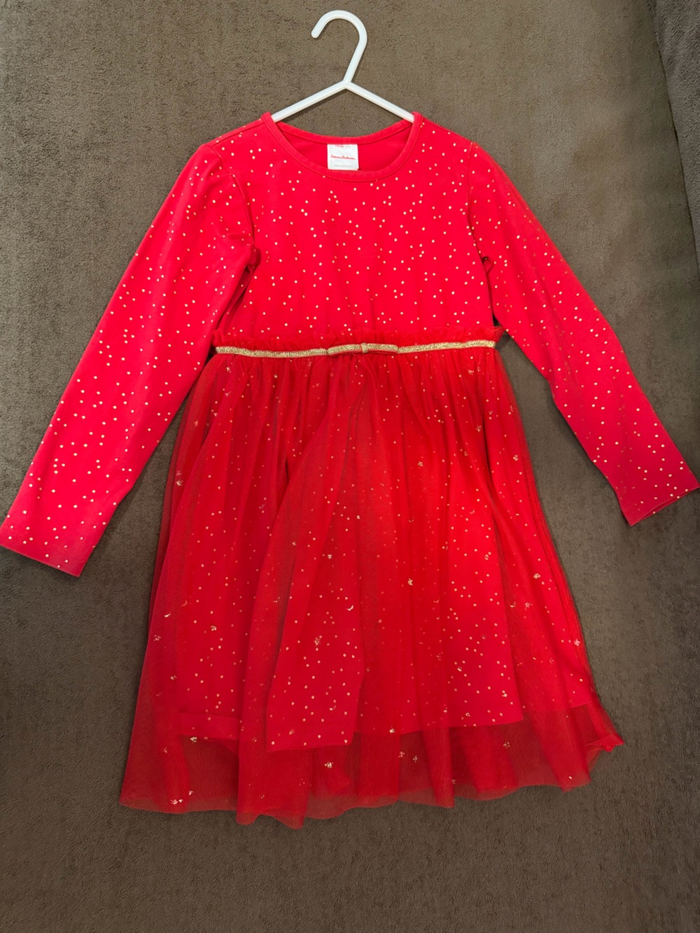 Hanna Andersson Red Dress with Gold Sparkle Trim
